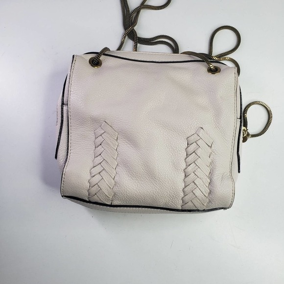 Elliott Lucca Snake Chain Leather Purse Beige Ivory Zip Top Bag - Picture 3 of 9